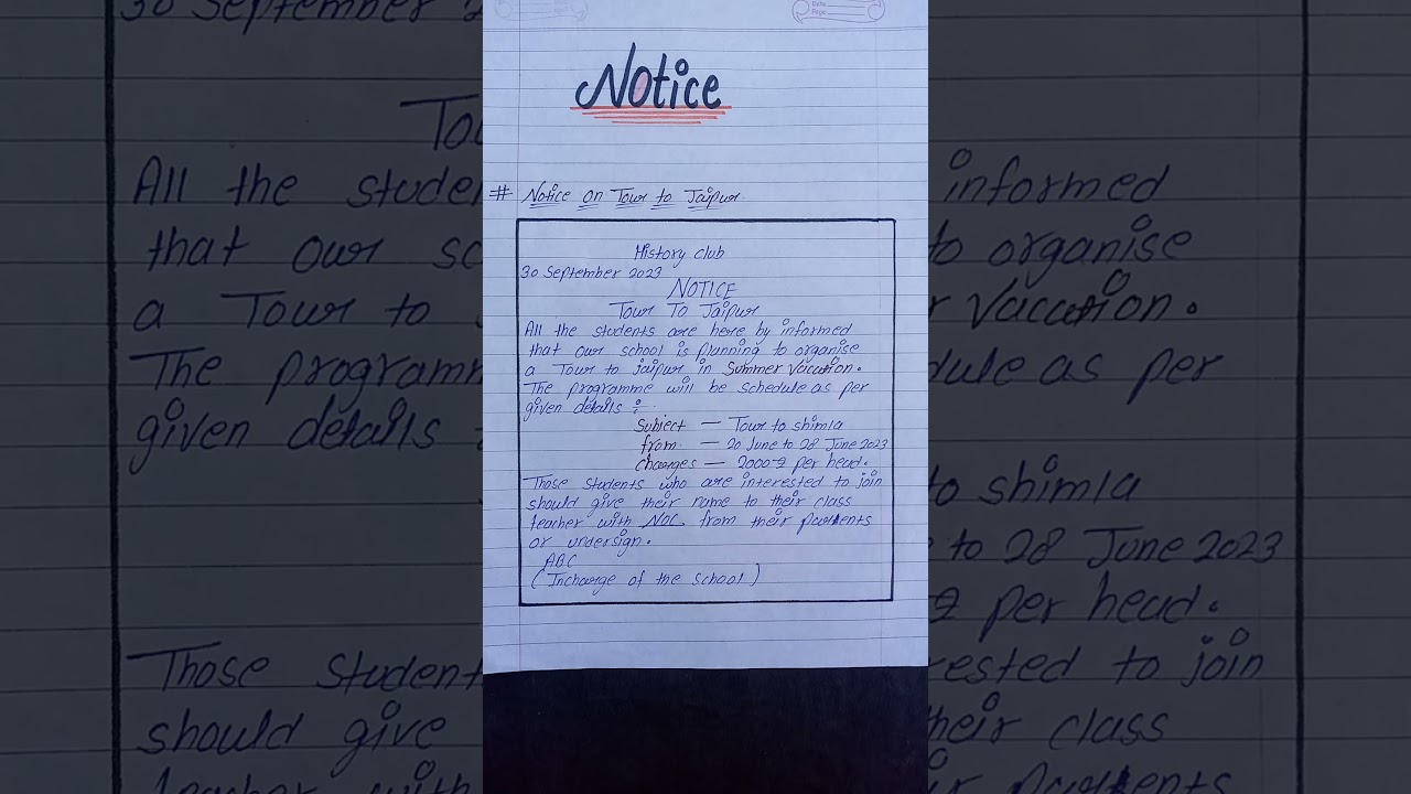 Notice on tour to Jaipur l Write a notice on school tour l Notice writing l English #notice