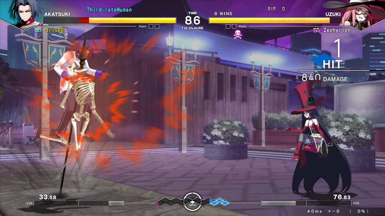 Under Night In-Birth 2 Sys:Celes Lobby Matches: drive0 (Akatsuki) VS Zephyrion (Uzuki)