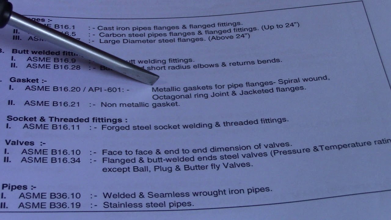 Piping Questionaire - American Standard for Flanges, Butt welded Fittings, Gasket, Socket & Threaded