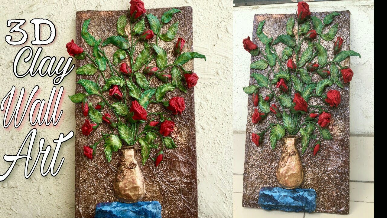 3D rose wall hanging with fevicryl clay    /background with aluminium foil  /how to/   step by step