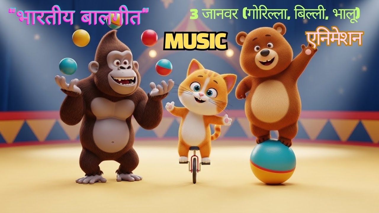 भारतीय बालगीत – गोरिल्ला बिल्ली भालू | Fun Kids Song | Indian Animals Nursery Rhyme