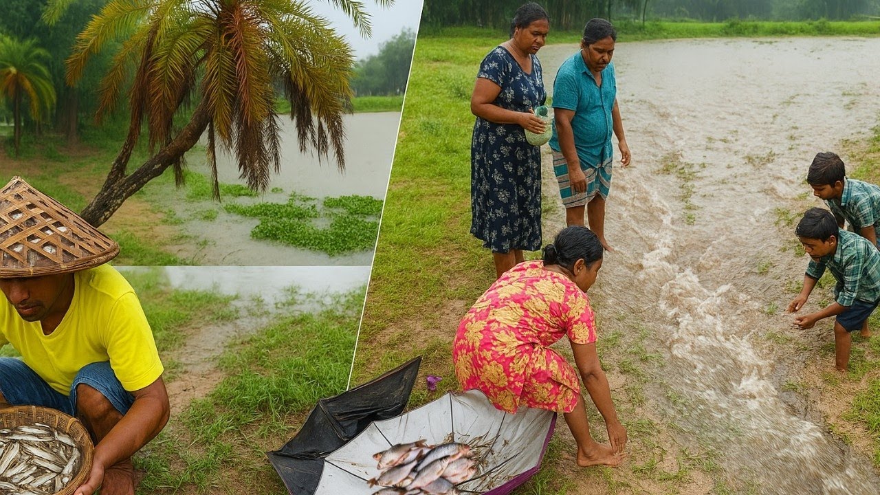 Village Fishing on a Rainy Day 🌧️ | Traditional Fishing in Rural India