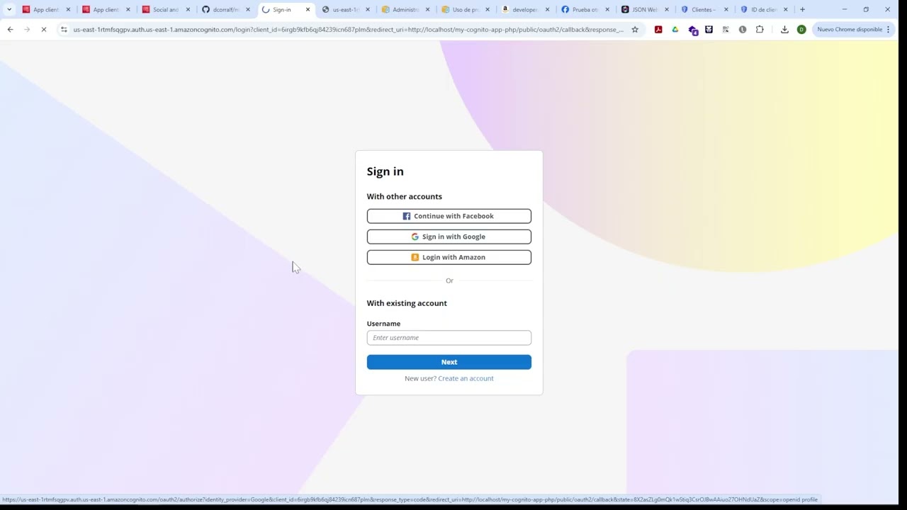 Autenticación con PHP, Laravel Socialite y Cognito: Login con Amazon, Google y Meta/Facebook