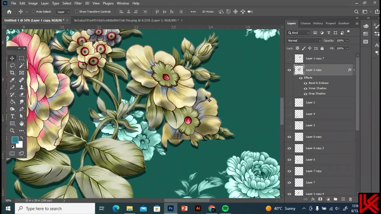 how to make different flower texture background for textile designing in photoshop online class