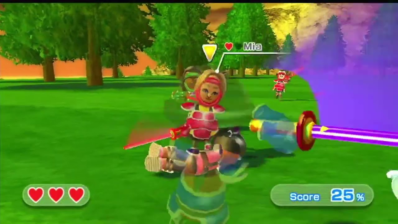 Wii sports resort swordplay showdown but every level has 80 miis