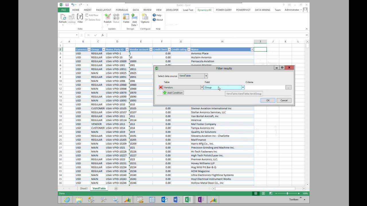 Using The Excel Add In To Import Data into Microsoft Dynamics AX