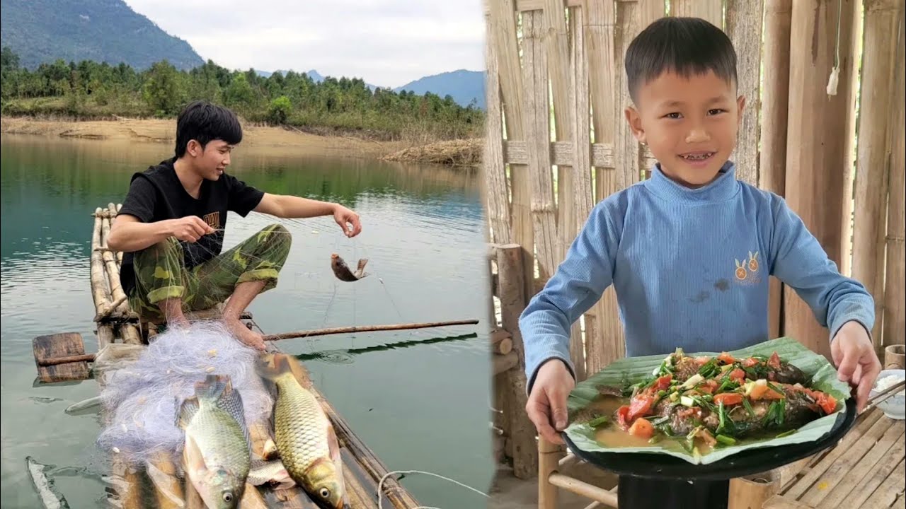 Full video: Binh builds a farm. Harvests vegetables and fruits to sell. Fishes for cooking