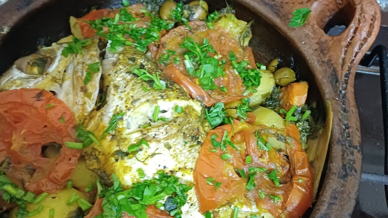 طريقة طاجين الحوت بالخضر