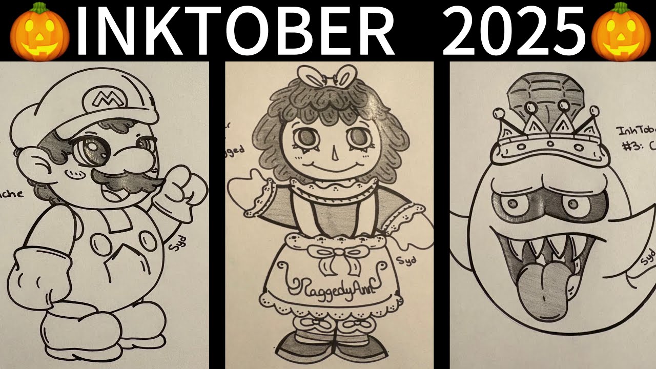 I Tried The 🎃INKTOBER🎃 Art Challenge✨!!😄 [PART ONE!!!] (Traditional Art By Me & My Grandma!)