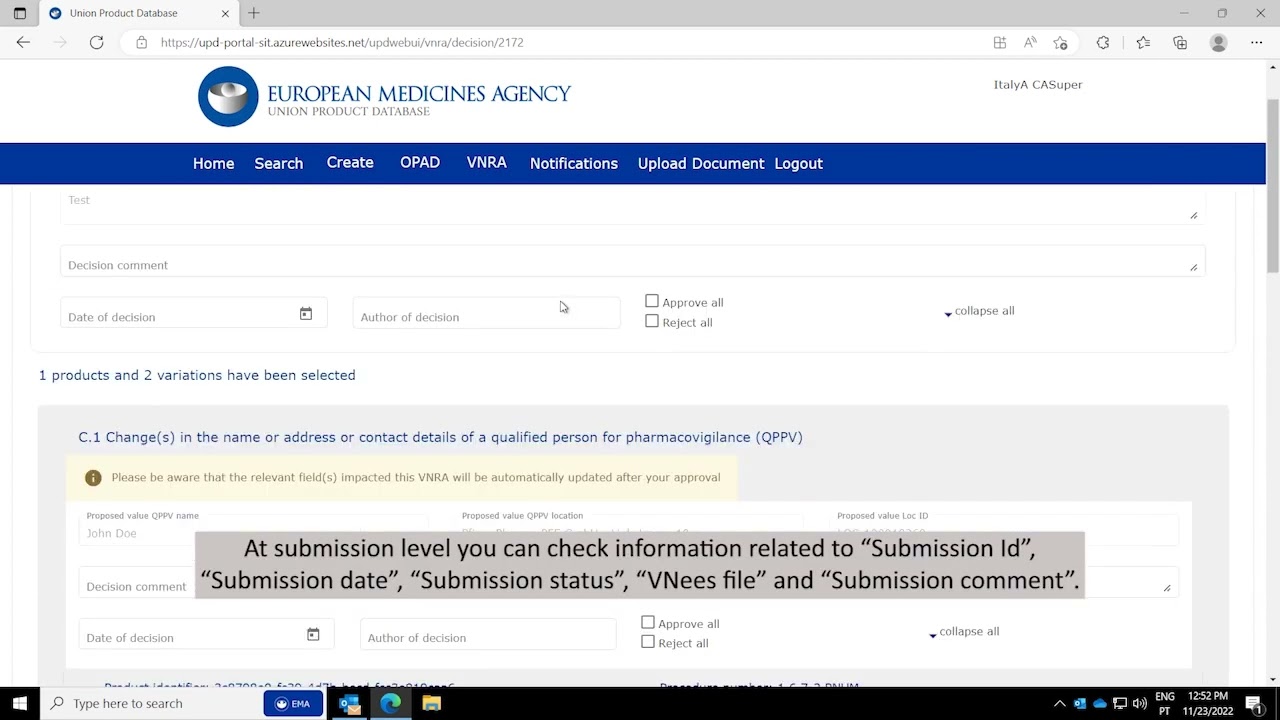 How to approve/reject VNRAs related with changes to QPPV and PSMF information (NCAs)