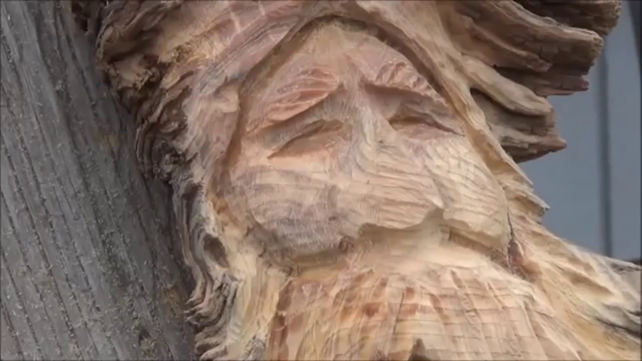 How to carve a pine knot wood spirit in time lapse.
