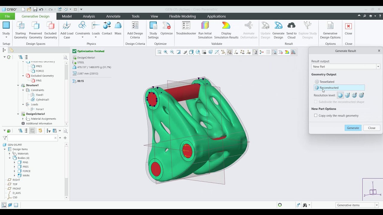 Introduction to Generative Design in Creo - modeling and optimization techniques