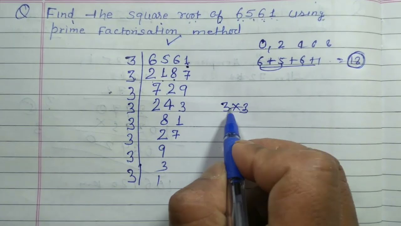 Find the square root of 6561 by prime factorisation method