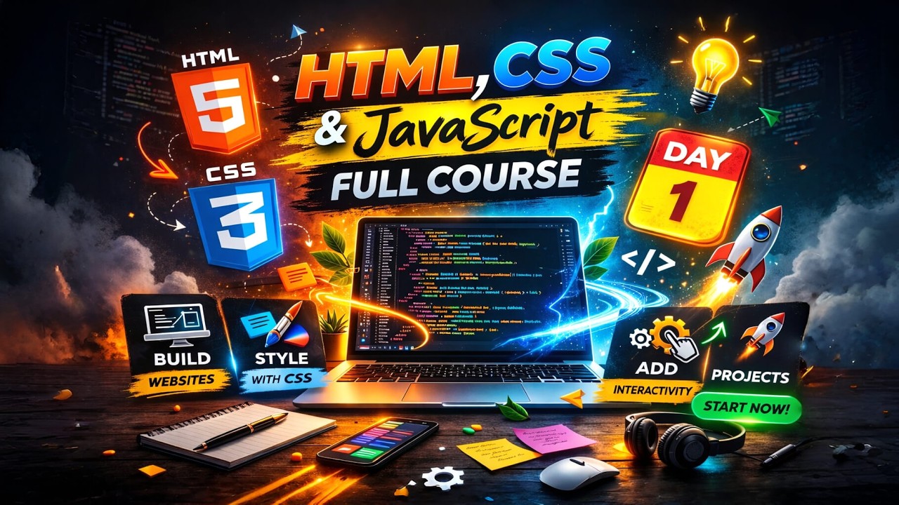 Learn HTML CSS JavaScript 🔥 | Full Beginner Course | Day 1