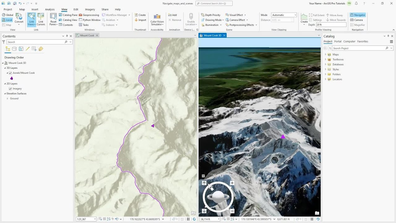 Навигация по картам и сценам в ArcGIS Pro