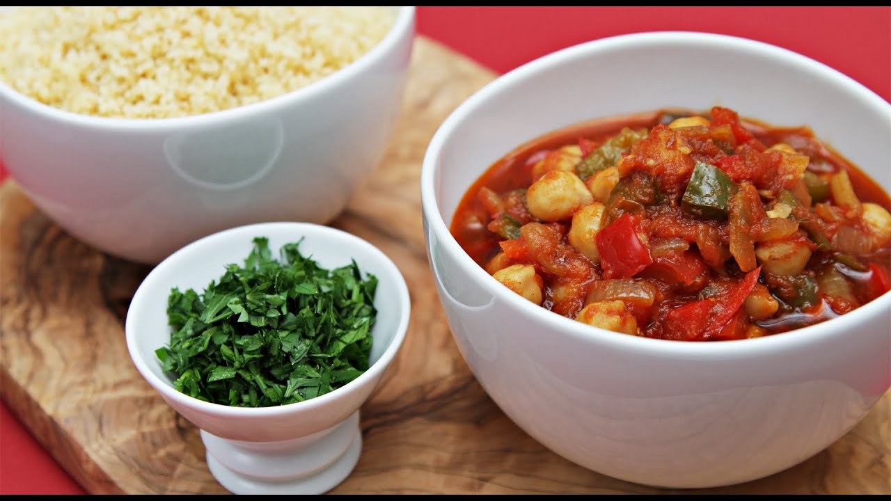 Spanish chickpea stew served with toasted couscous