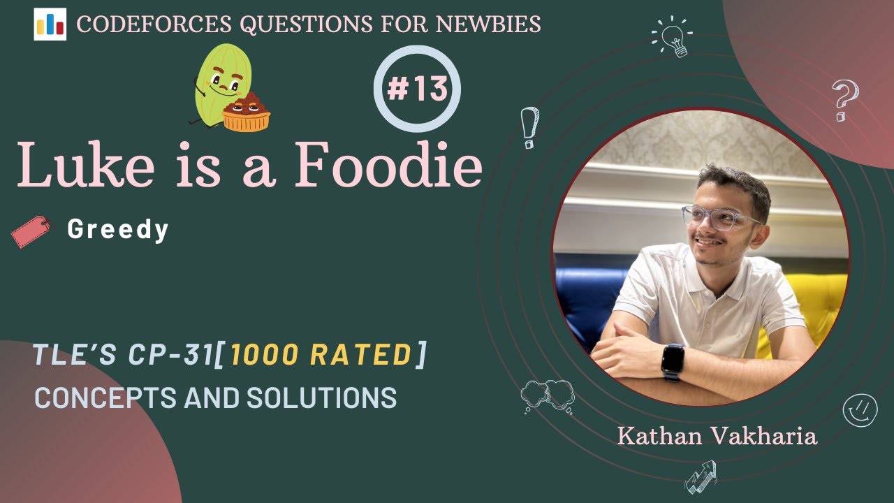 Luke is a Foodie | Codeforces | @TLE_Eliminators 's CP31 | 1000 Rated | Q-13