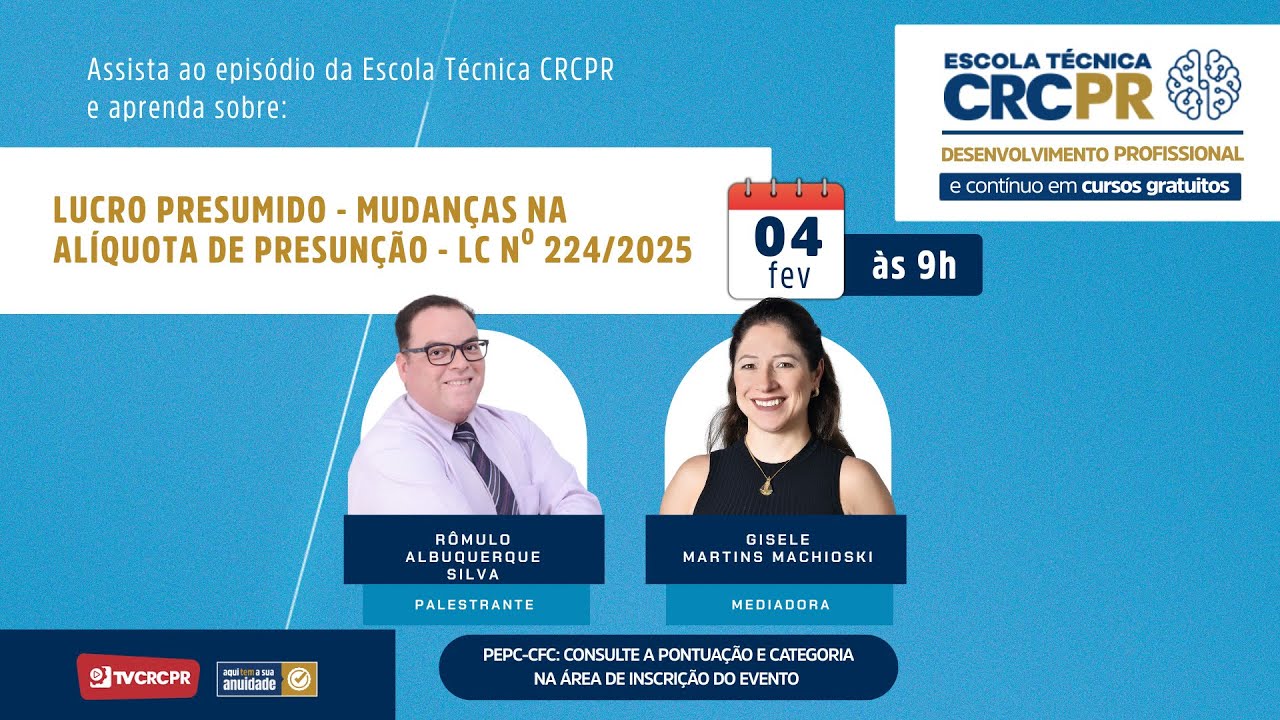 ETC - Lucro Presumido - Mudanças na Alíquota de Presunção - LC 224/2025