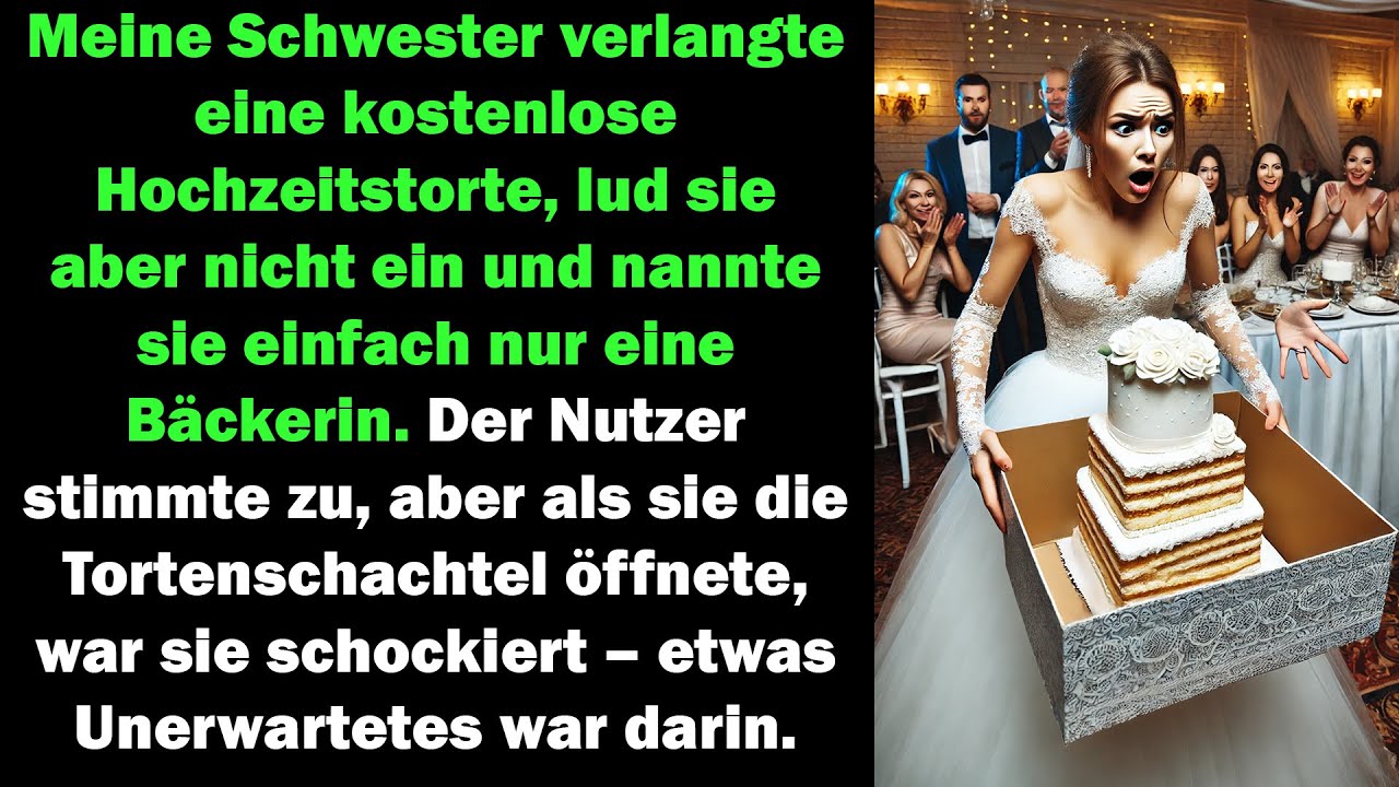 Meine Schwester forderte eine gratis Hochzeitstorte,lud sie nicht ein. Doch die Überraschung war...