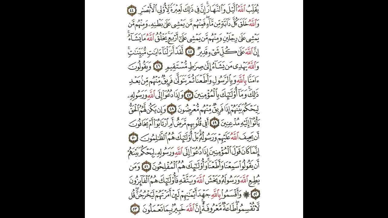 سورة النور من ٤٤ إلى ٥٣ مكررة