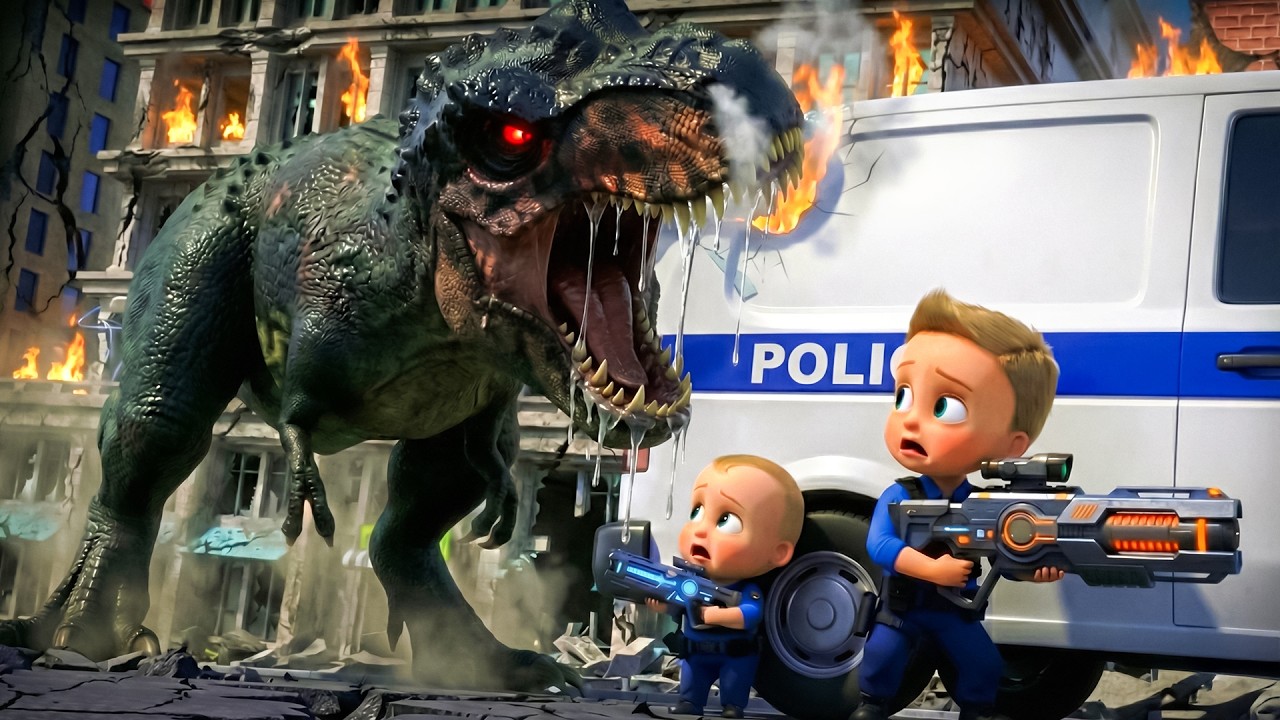 City Chaos: Dino vs Baby Police 🦖🚓 | 3D Cartoon for Toddlers | Kids Story | Brave Rescue