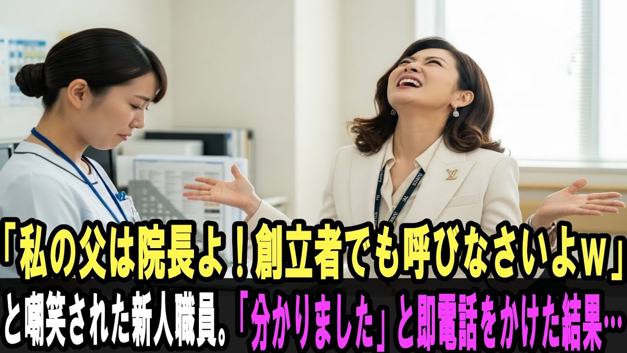 「私の父は院長よ？悔しいなら創立者でも呼んでみなさいよｗ」と病院長の娘に嘲笑された新人職員。「…わかりました」と即電話をかけた結果…