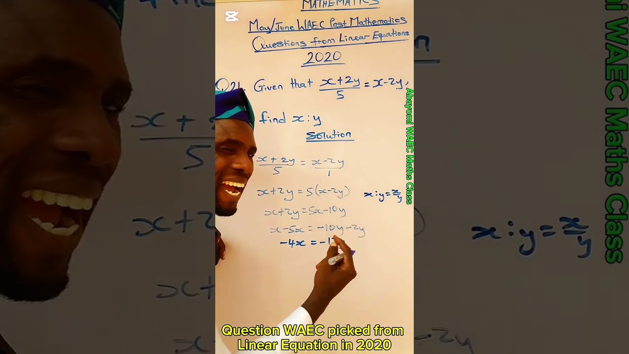 Linear Equation question in 2020 WAEC exams @Abayomi WAEC Maths Class