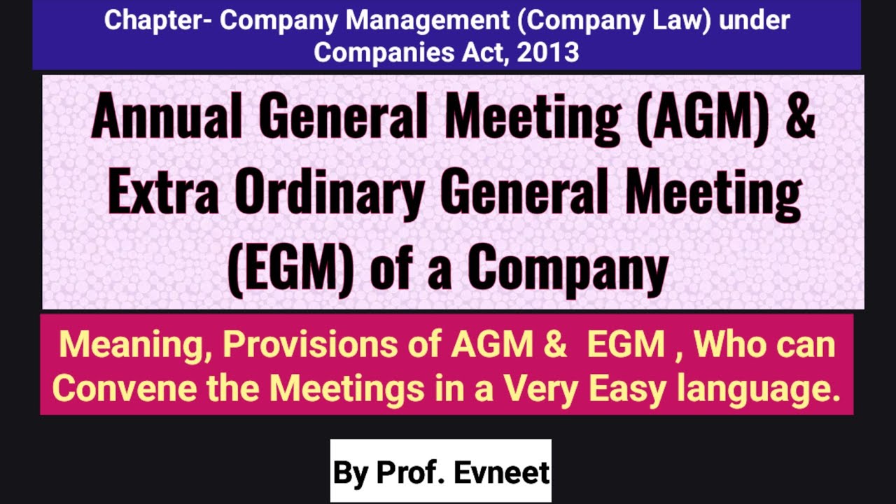 Annual General Meeting of a Company| Extra Ordinary General Meeting of a Company| Company Law | AGM