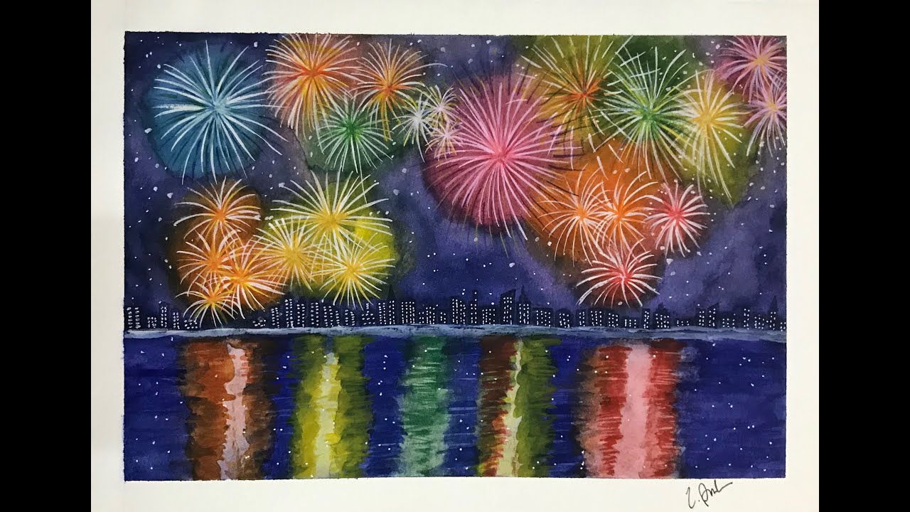 Fireworks always work - Watercolor painting (New Year)