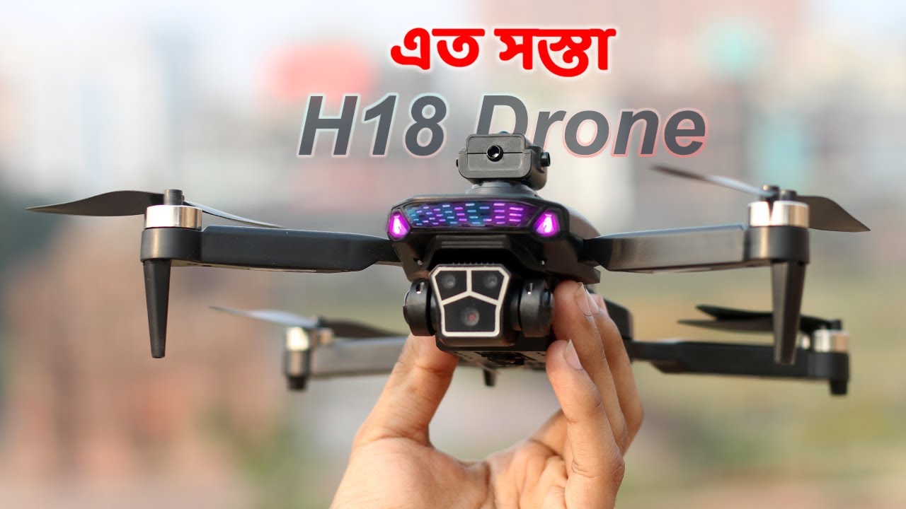 Review on brushless motor H18 drone' unboxing & pricing. longest flight duration with 3 batteries