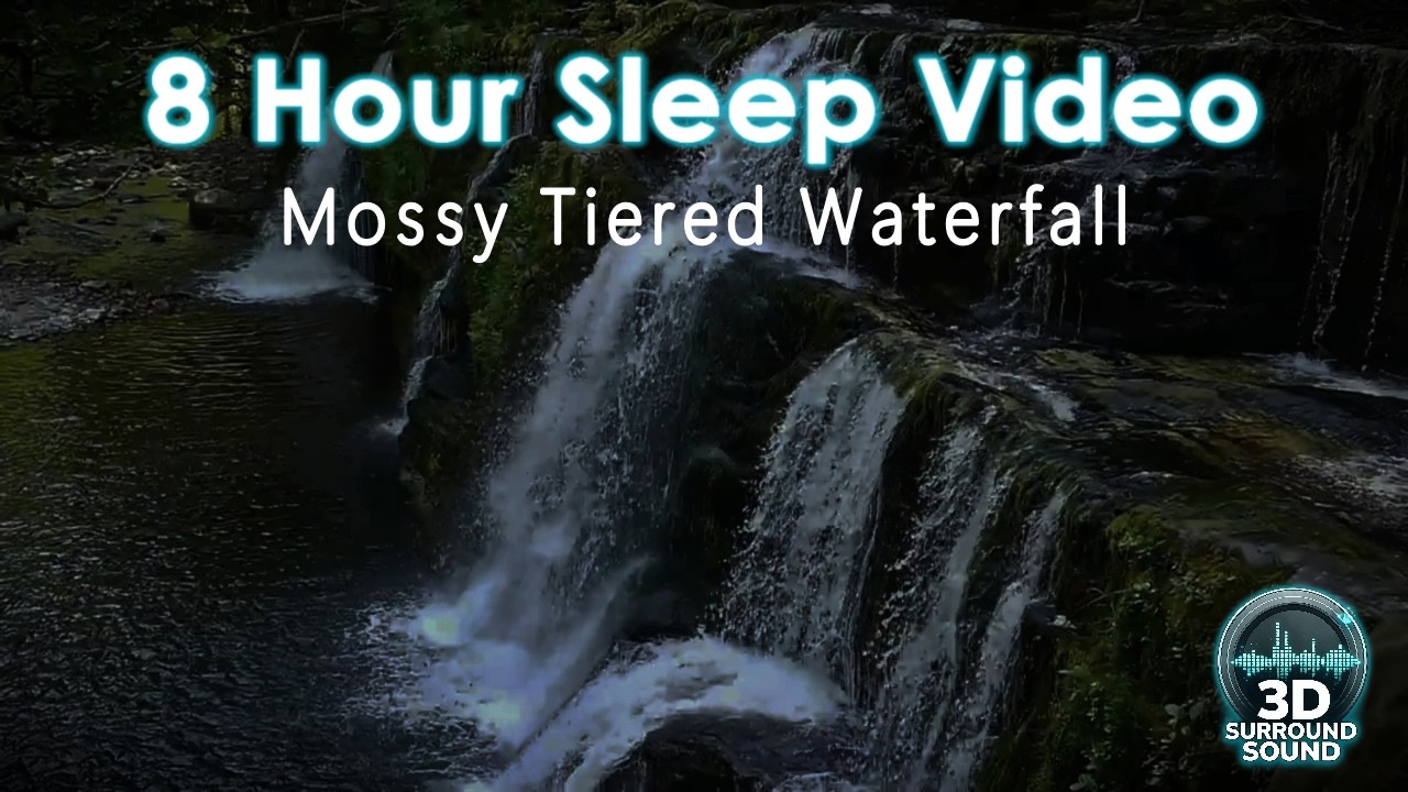 8 Hour Mossy Tiered Waterfall Black Screen | Relaxing Water Sounds for Sleep, Study & Focus