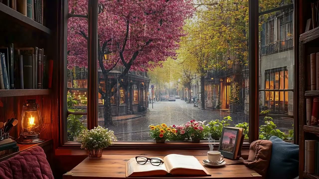 Spring Ambience | Smooth Jazz Music with Rain Sounds in the Window for Study Work Relax and Sleep