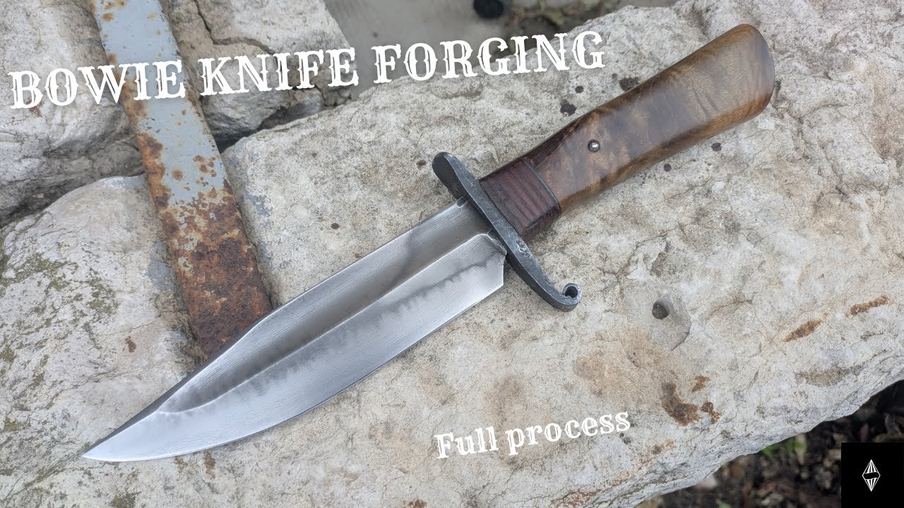 Forging a Bowie Knife with Hamon and Fuller | 135cr3 Steel, Leather & Burl Handle | Full Making