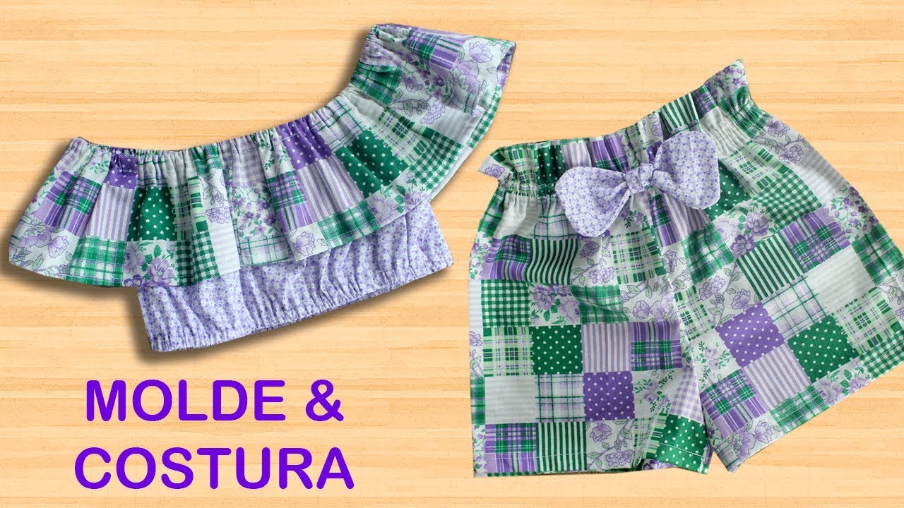 🌸 KIT INFANTIL BLUSA CIGANINHA + SHORT CINTURA ALTA | MOLDE GRÁTIS | Artesanato Passo-a-Passo