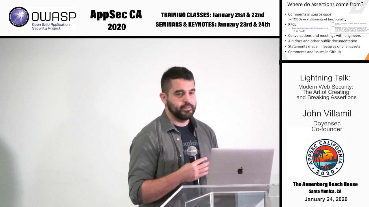 Lightning Talk: Modern Web Security: The Art of Creating and Breaking Assertions - John Villamil