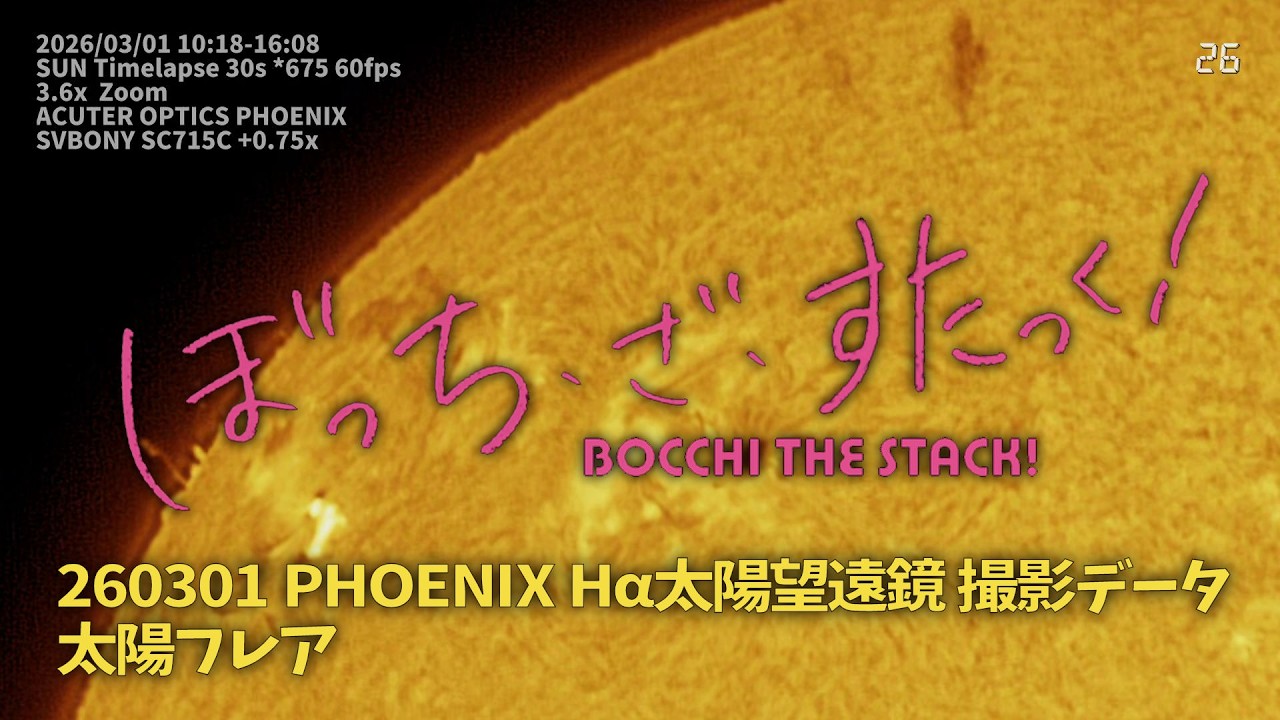 260301 太陽フレア ACUTER OPTICS PHOENIX Hα太陽望遠鏡 タイムラプス 4K