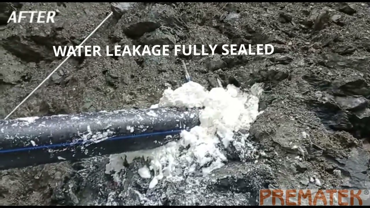 High flow water leak fully sealed with resin technology