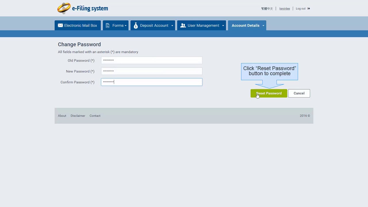 How to Change the Password of your E-Filing Account