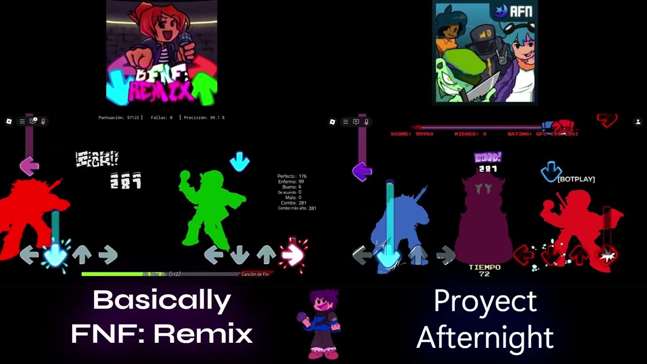 OH GOD NO - Basically fnf Remix y Proyect Afternight video comparativo