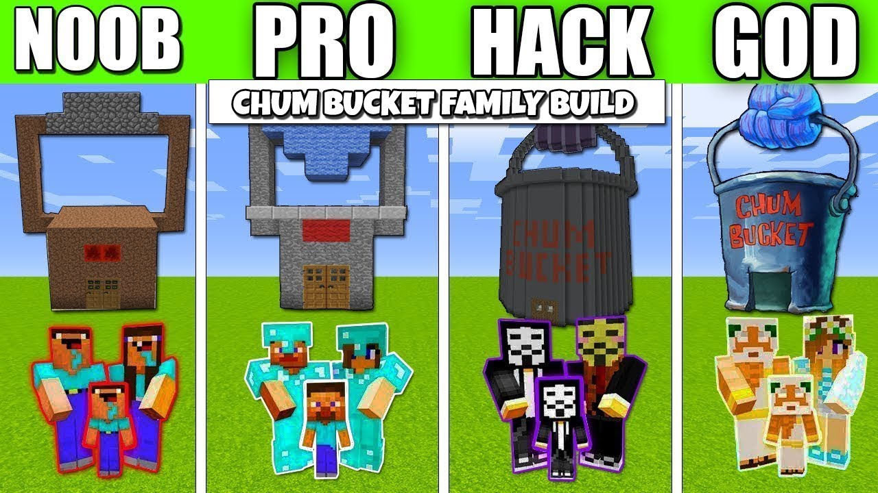 Minecraft Battle : CHUM BUCKET FAMILY CRAFTING CHALLENGE - NOOB vs PRO vs HACKER Minecraft Animation