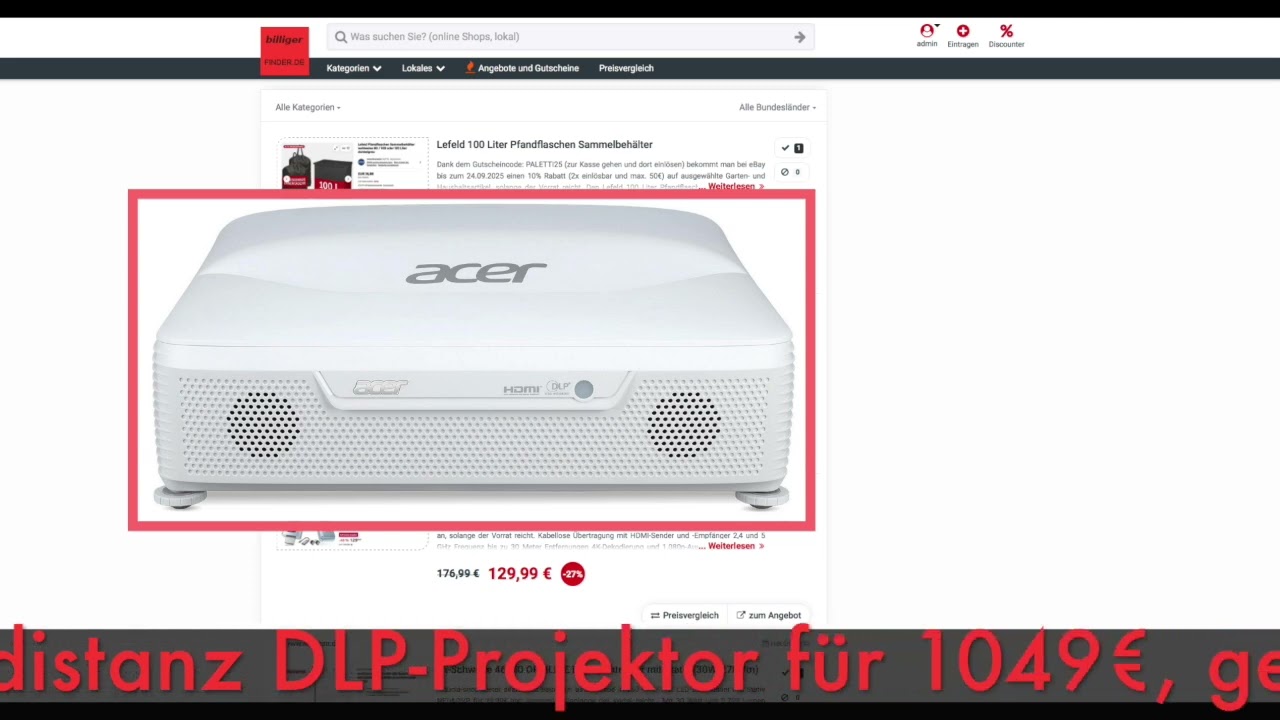 Schn&auml;ppchen/Billiger des Tages 18.09.25 - Acer ApexVision L812 Laser Ultrakurzdistanz DLP-Projektor