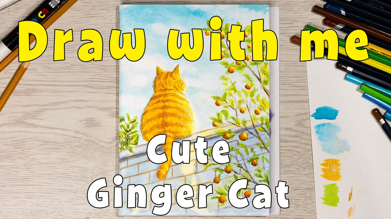 Drawing / How to draw a Ginger Cat / Step by step / Watercolor tutorial