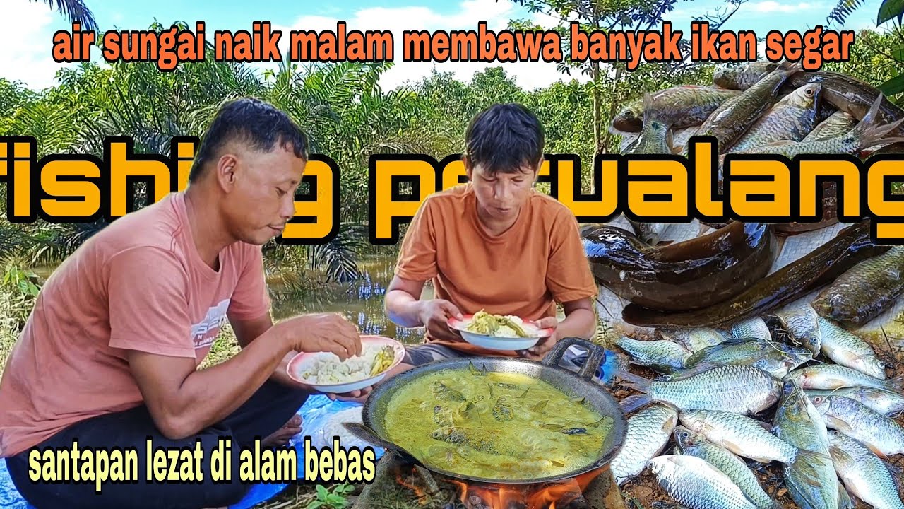 AIR SUNGAI NAIK MALAM MEMBAWA BANYAK IKAN SEGAR, COOKING BUSHCRAFT
