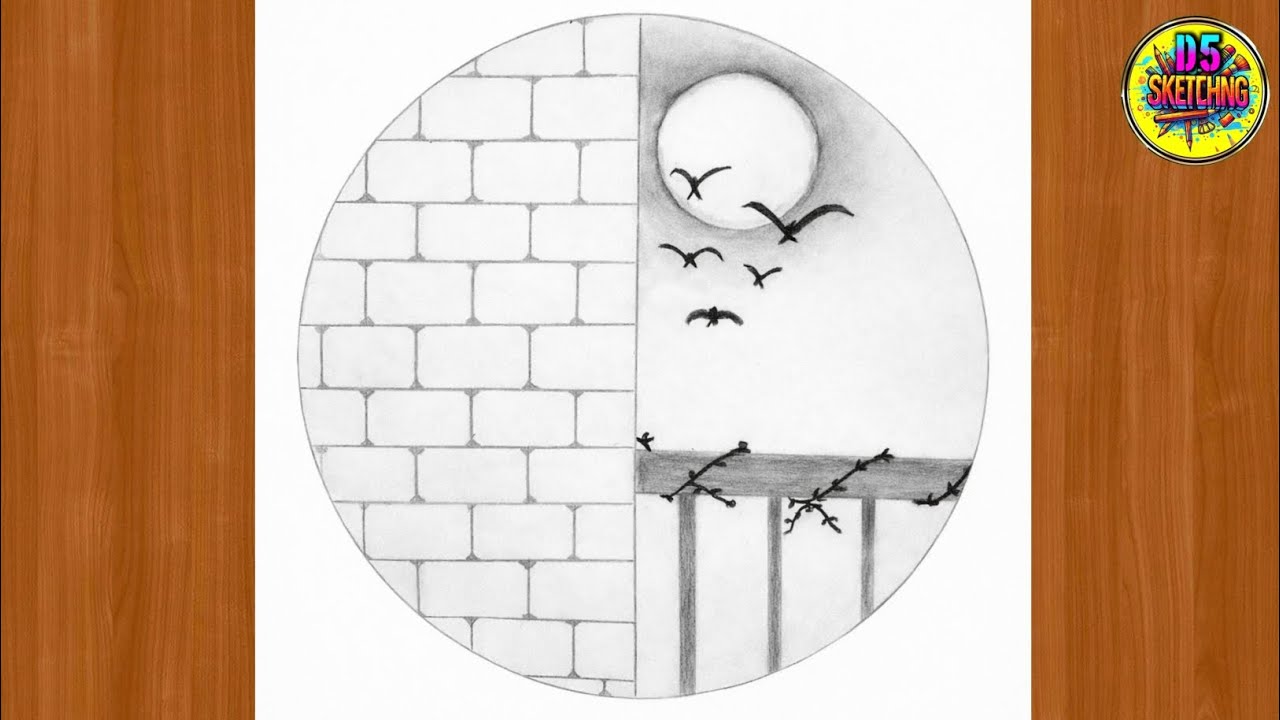 Easy Circle Scenery Drawing | Pencil Drawing in Circle Easy Step By Step | Easy circle drawing.