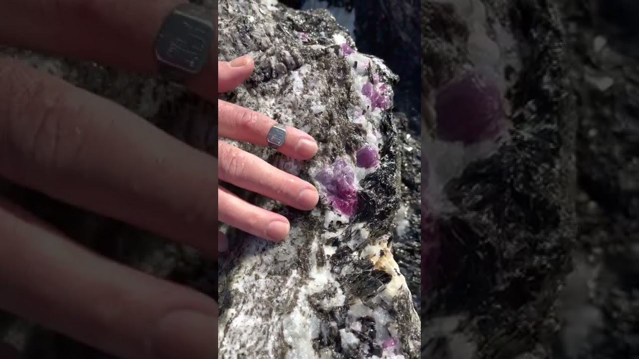 Cleaning and studying the ruby rich contact zone in block 208-8 at Aappaluttoq in Greenland