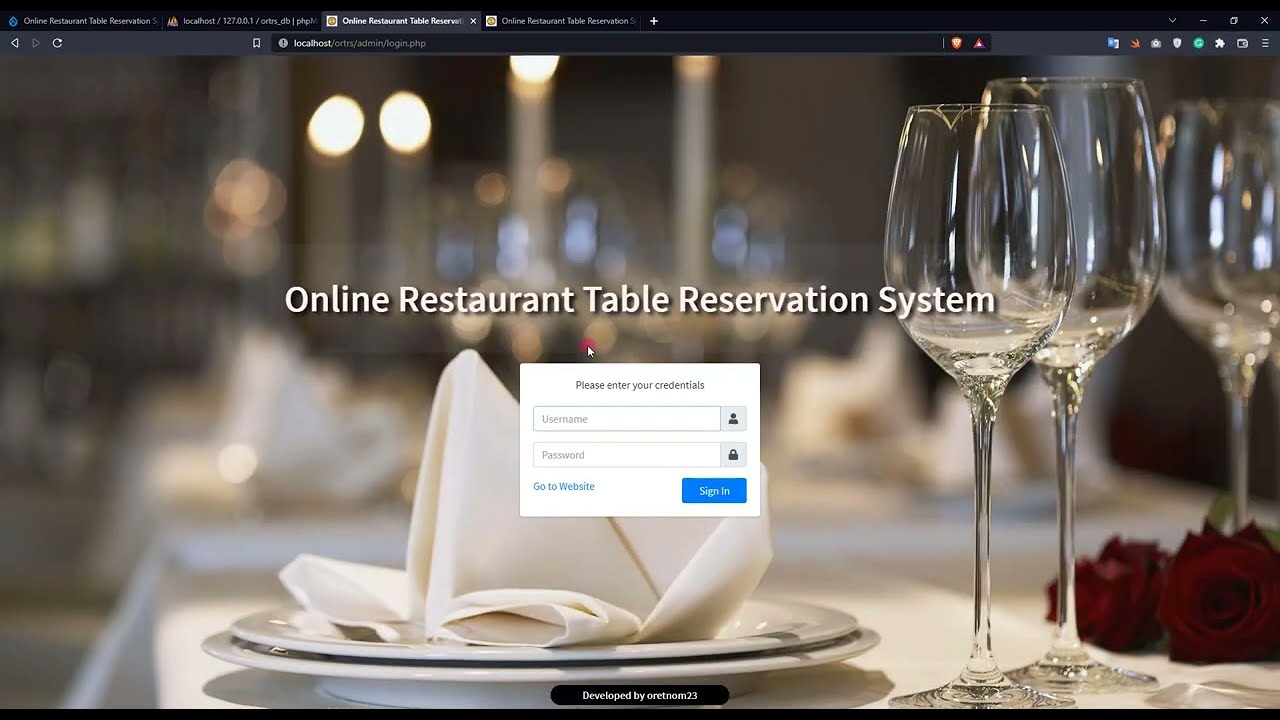 Online Restaurant Table Reservation System in PHP DEMO