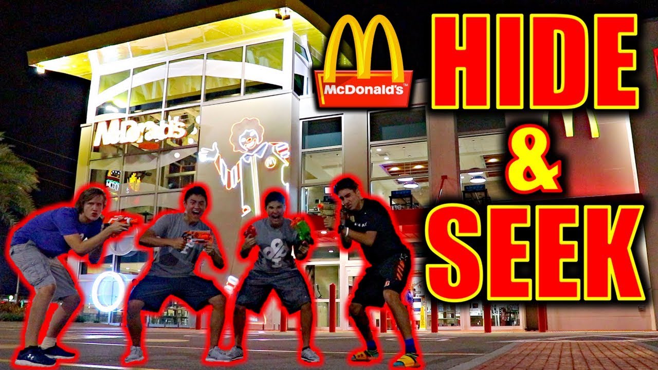 24 HOUR OVERNIGHT HIDE AND SEEK NERF WAR IN WORLD'S BIGGEST MCDONALDS