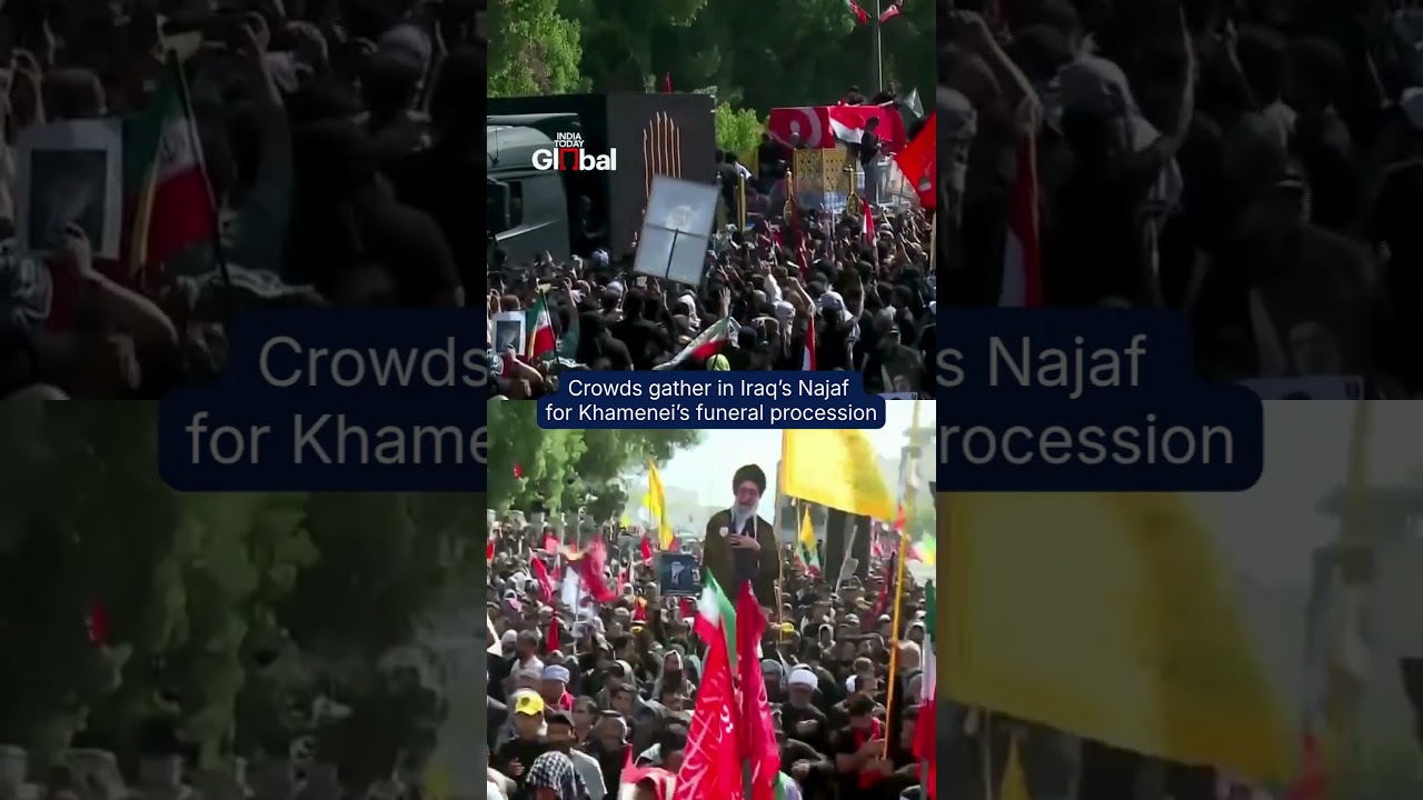 Huge Crows Gathers In Iraq's Najaf As Ayatollah Khamenei's Funeral Procession Reaches Iraq