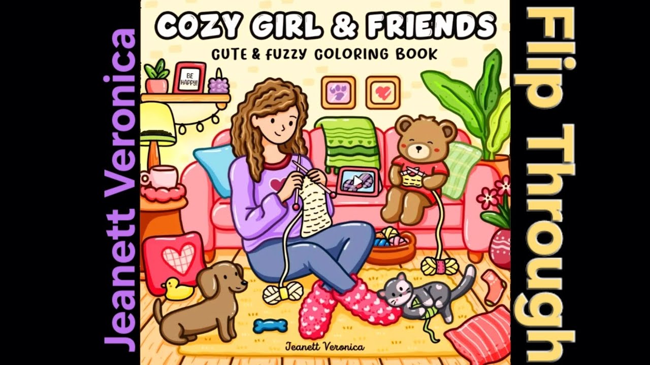 Cozy Girl and Friends Coloring Book for Adults by Jeanett Veronica Flip Through