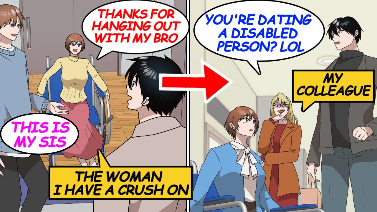 I have a crush on my friend's wheelchair sis, but my colleague made fun of me and her... [Manga]